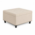 Puff de Madera Tapizado en Beige con Almacenamiento 7