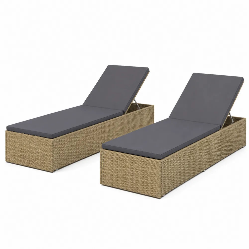 Set de 2 tumbonas de rat¨¢n sint¨¦tico con coji