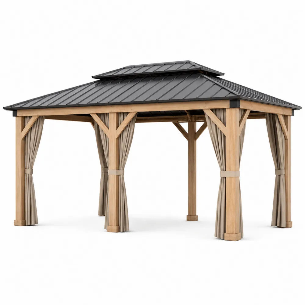 P¨¦rgola de Madera y Acero Galvanizado con Techo D